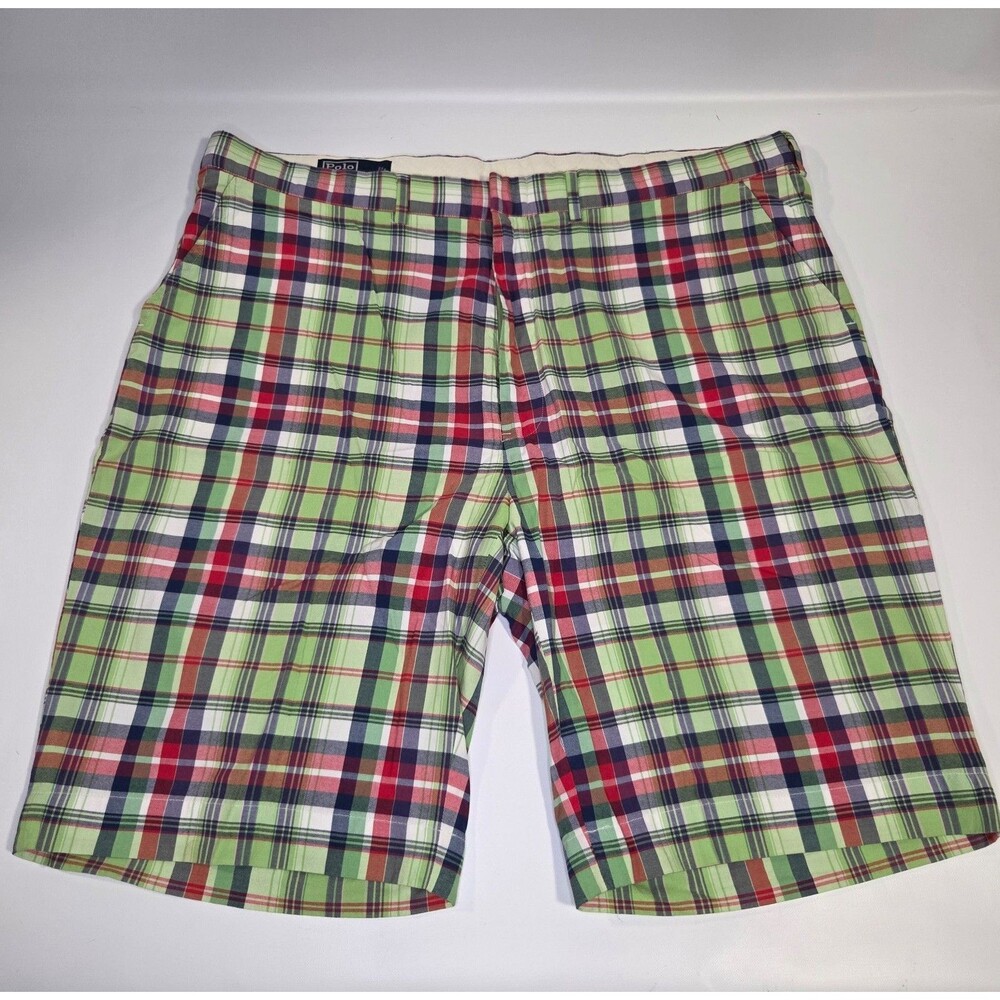Vintage Polo Ralph Lauren Men's Plaid Chino Shorts 42 Green Red Blue Casual Golf